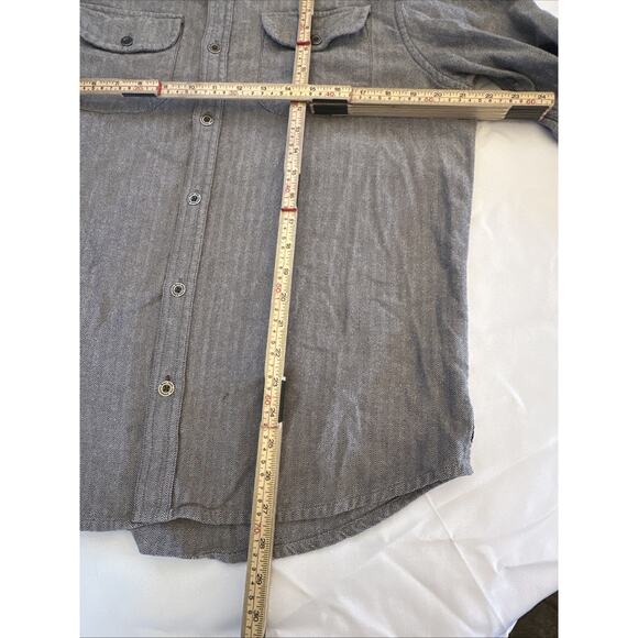 Prana Shirt Mens Large Gray Herringbone Long Sleeve Button Up Casual Nature - Picture 9 of 15